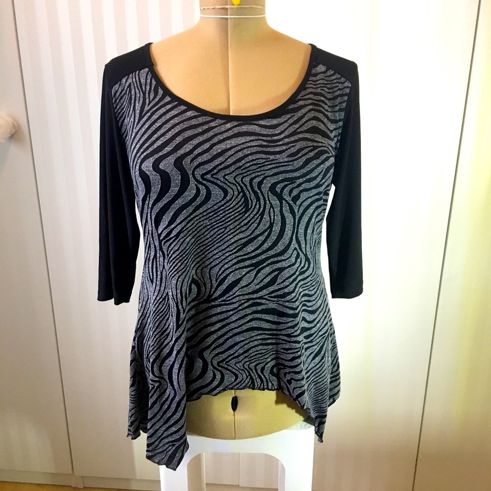 Clientele black gray striped swing tunic Size M